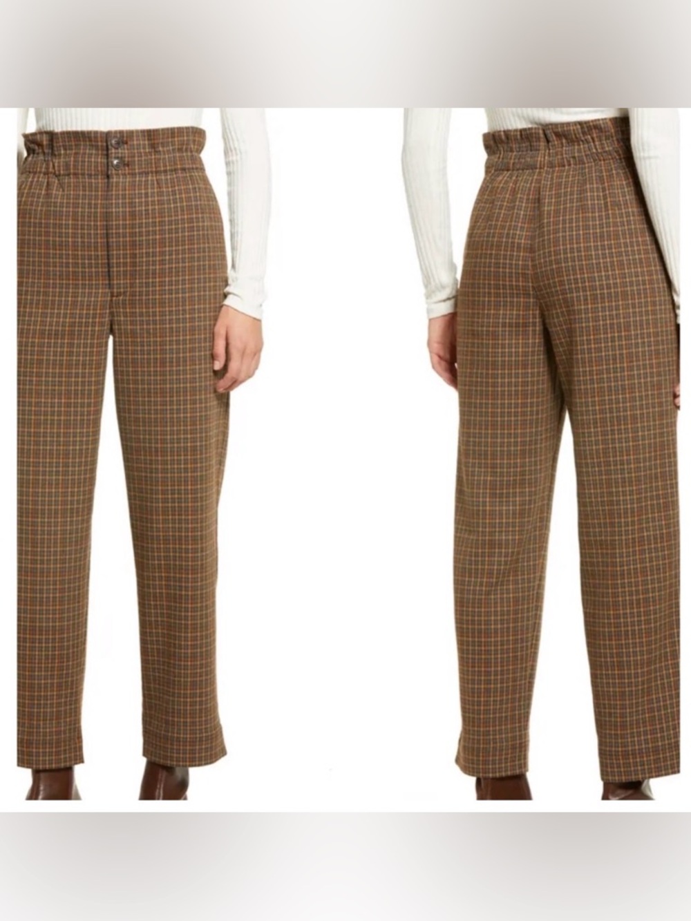 Madewell Brown Plaid High-Rise Trousers in Grove Houndstooth Seed - Picture 8 of 8